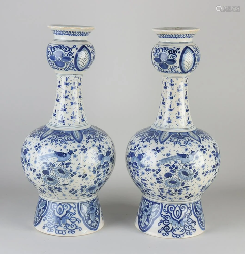 Two antique Dutch Delft fayence knob vases with