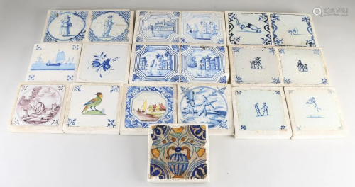 19x Various antique Dutch tiles. 17th - 18th - 19th