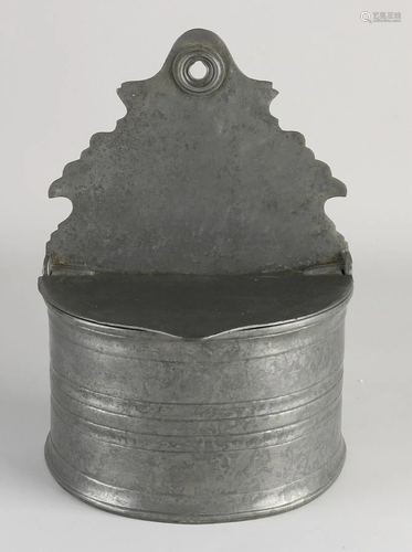 Antique pewter wall salt cellar with bottom mark. Circa