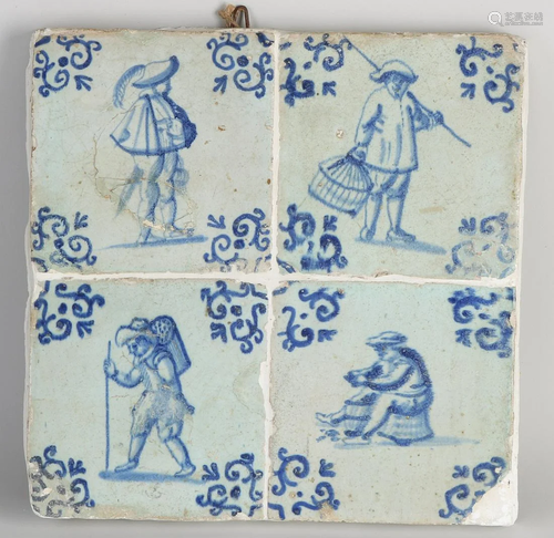 Four 17th century Dutch tiles with figures decor.