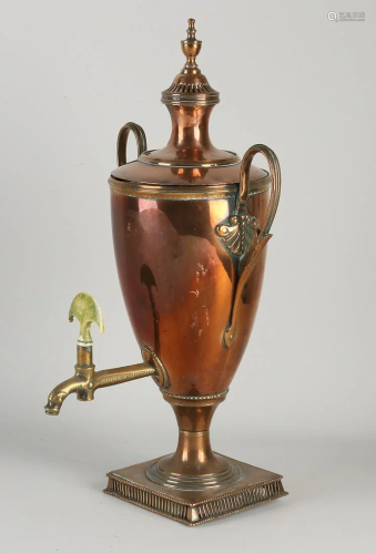 Rare copper Louis Seize tap jug with bone closure.