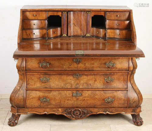 Dutch baroque burr walnut secretary with original