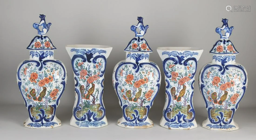 19th century five-piece polychrome Delft fayence