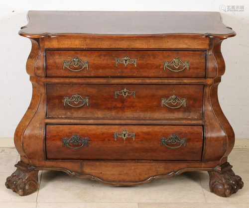 19th century Dutch burr walnut baroque chest of drawers