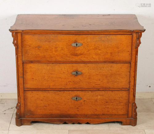 Antique German oak chest of drawers. Louis Philippe.