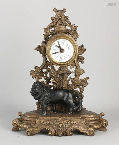 Rare antique alarm clock with lion. France. Circa 1900.