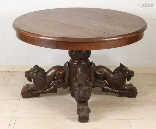 Antique 19th century French oak table with lions and