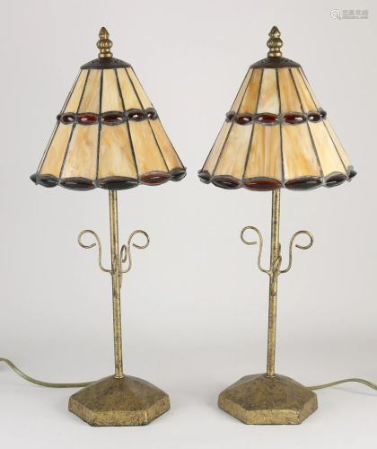 Two stained glass table lamps with metal base. Second