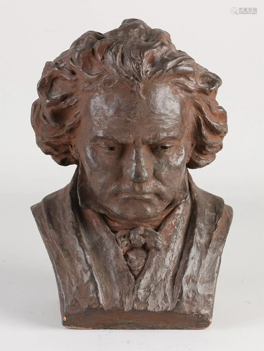 Heavy terracotta bust of Ludwig van Beethoven. Circa