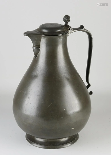 Particularly large Dutch pewter beaked pitcher. 18th