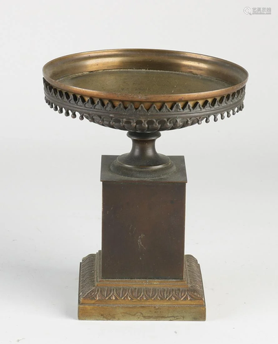 19th century bronze empire tazza. Two-tone patina.