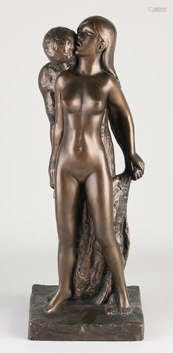 Terracotta bronze patinated statue. Naked woman with