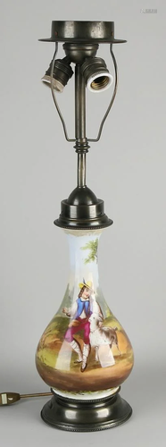 Antique hand-painted porcelain lamp, 3-light, with