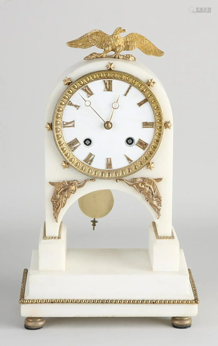 Antique Carrara marble mantel clock. Circa 1870.