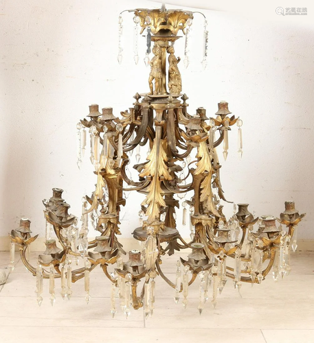 Rare large gilt bronze hanging lamp. 19th century.