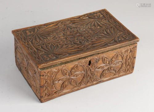 19th century Frisian notch cut lidded box with lock.