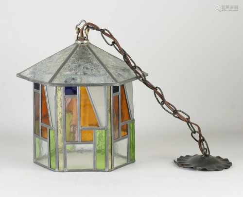 Antique stained glass hanging lamp. Circa 1930.