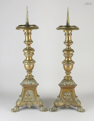 Two large 19th century ecclesiastical candlesticks made