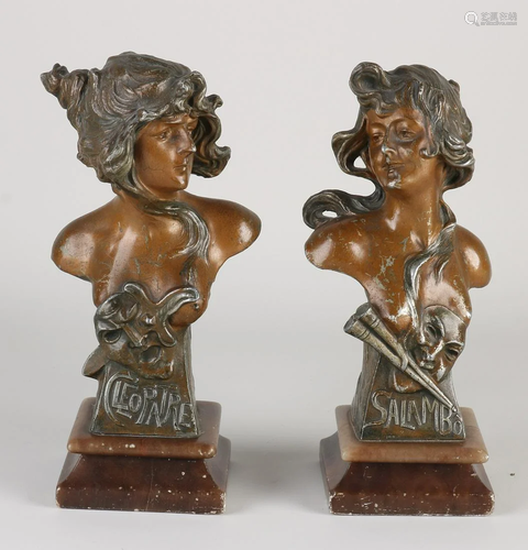 Two antique Jugendstil busts from France, Vilanis.