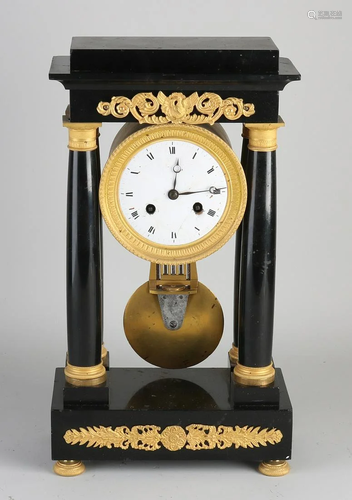 19th century French black marble empire portal clock