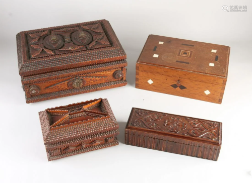 Four antique lidded boxes. Among other things; twice