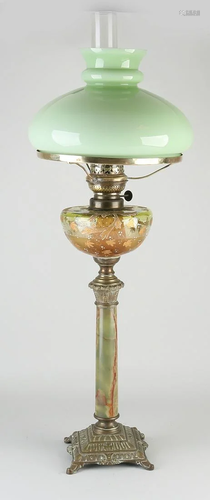 Large antique kerosene lamp with onyx, brass and glass