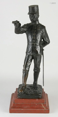 French bronze figure. 19th century. Officer on marble