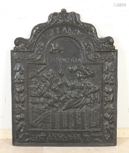 Antique Dutch cast iron fireback. Renaissance.