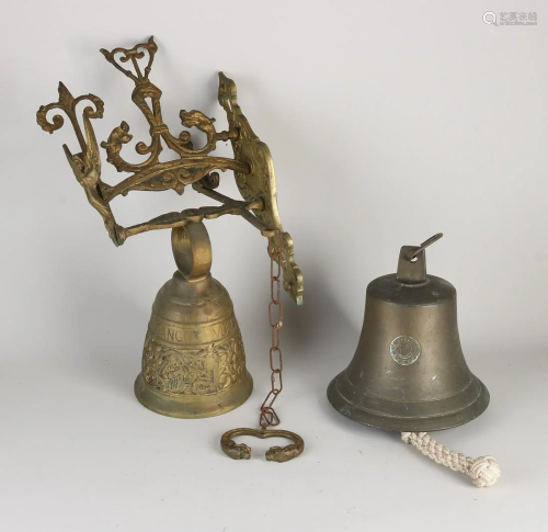 Two brass cast bells. 20th century. 1x PS Graf-Spee