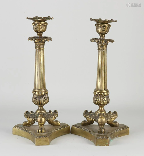 Two French bronze candlesticks in Charles Dix style.