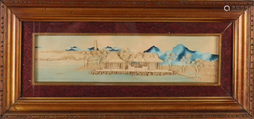 Antique Chinese artwork made of cork + watercolor,
