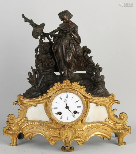 Antique French Louis Philippe mantel clock. Woman with