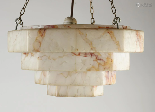 Antique octagonal Art Deco glass ceiling lamp. Circa