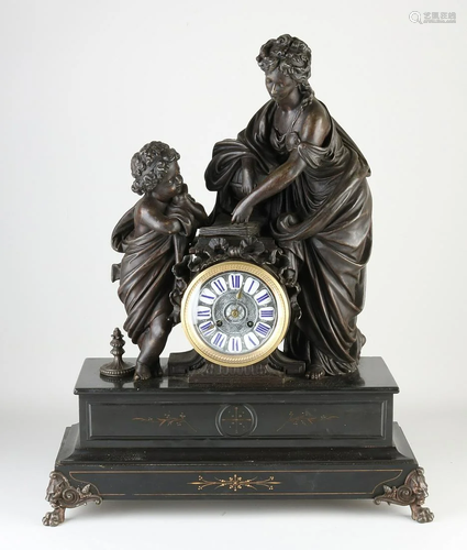 Large 19th century French black marble mantel clock