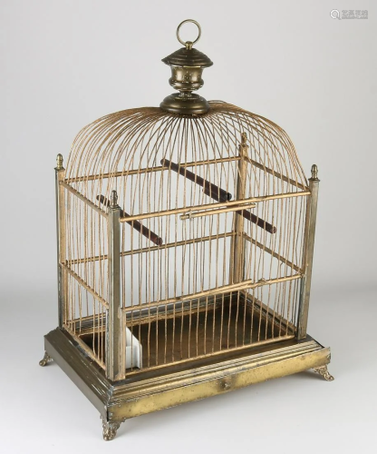 19th century brass bird cage with drawer. Circa 1880.