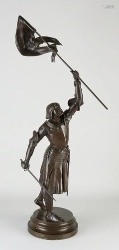 Large antique French bronze statue of Joan of Arc.