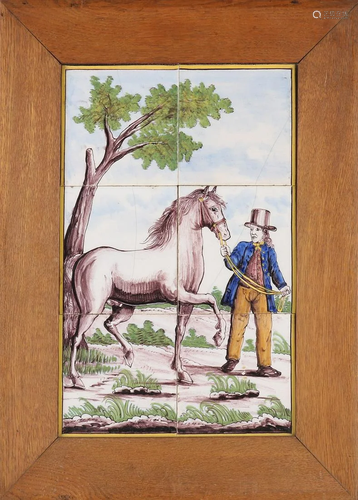 Dutch polychrome 6-pass tile panel with horse driver +