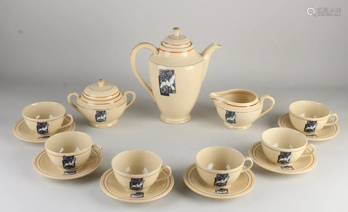 Belgian Art Deco earthenware tea set. Boch Freres.