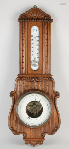 Antique Dutch oak barometer. Circa 1920. Firma