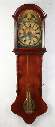 Old mahogany Frisian tail clock with date and moon