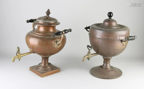 Two 19th century copper samovars. One is bent, other