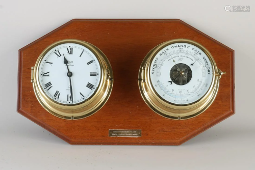 German brass Schatz ship's clock + barometer. Second