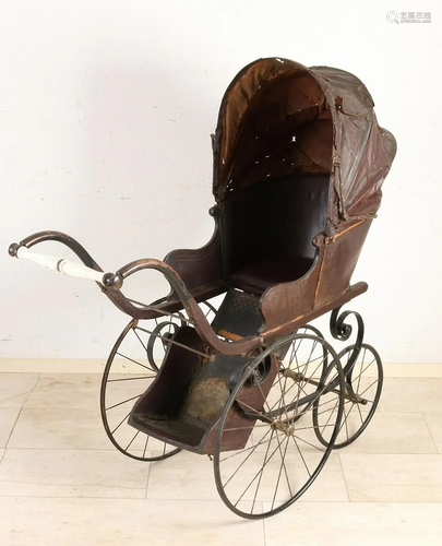 19th century pram with original polychrome. Adjustable