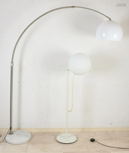 Two 1980s design standing lamps. 1x large with marble