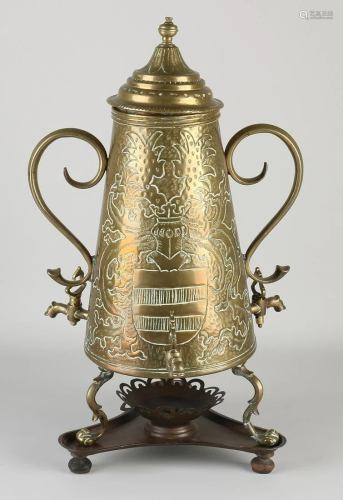 Rare copper-beaten Amsterdam tap jug with city coat of