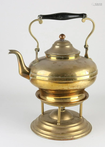 Antique brass water boiler on stove. Circa 1900. Size: