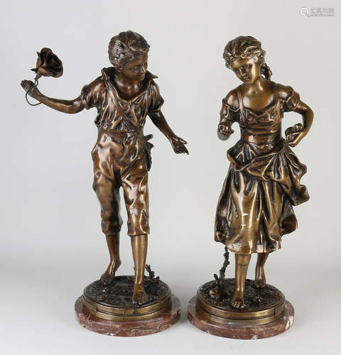 Two bronze figures on marble base. To Rancoulette.