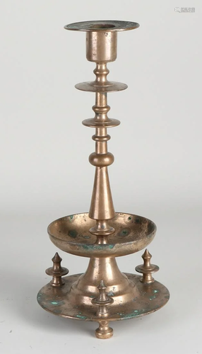 Antique three-piece bronze collar candlestick. With