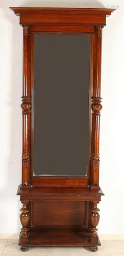 Large German walnut GrÃ¼nderzeit hall mirror with full