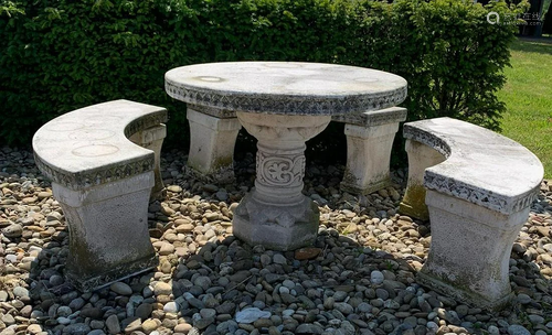 Four-piece concrete garden table set. Late 20th